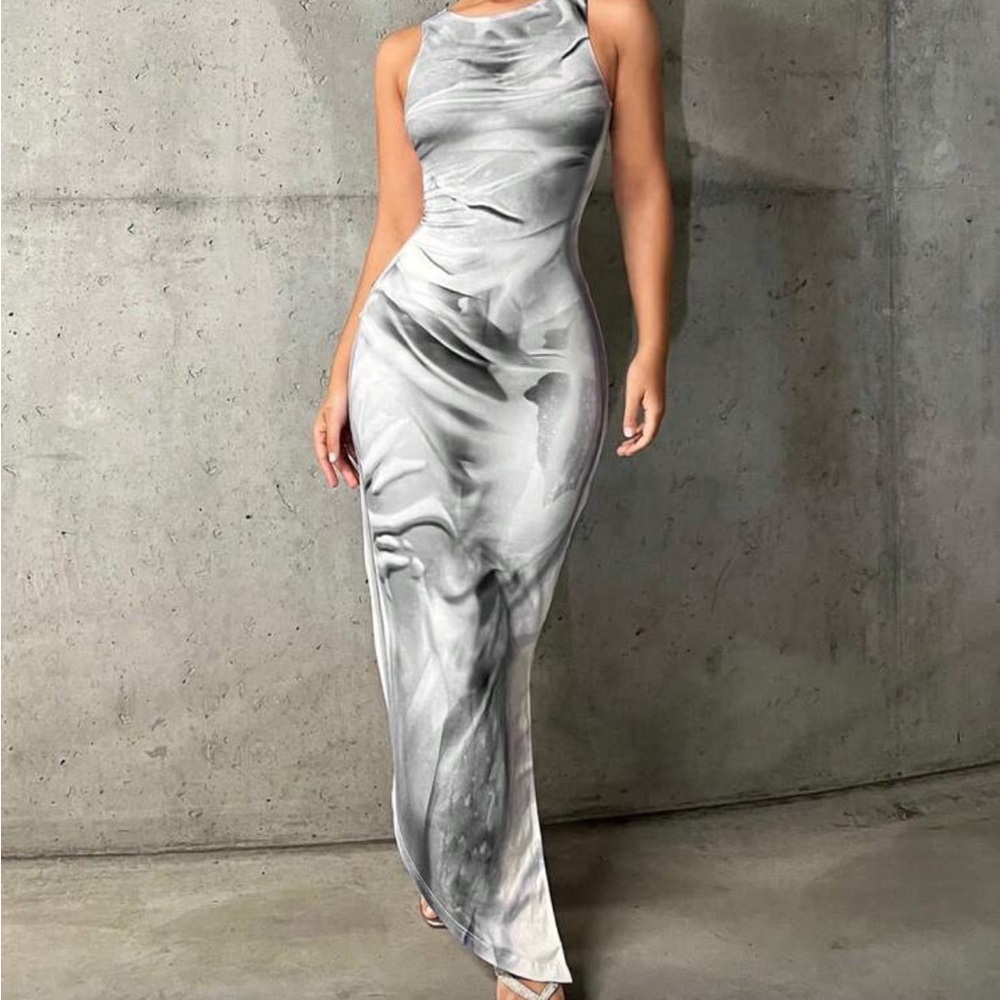 SHEIN Gray Marble Maxi Dress